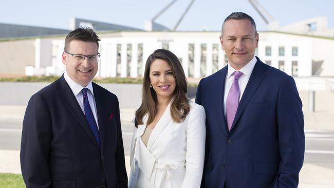 Andrew Clennell, Laura Jayes and Kieran Gilbert will lead Sky News Australia’s election team. Picture: Supplied