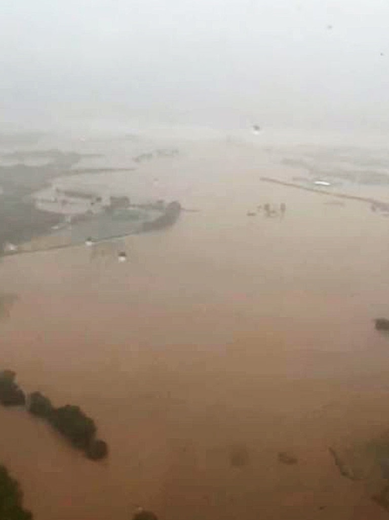 Flooding in the Cairns area shot from a plane landing at Cairns Airport.