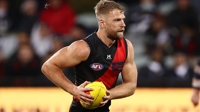 AFL Round 16.  Geelong vs Essendon at GMHBA Stadium.  02/07/2021.   Jake Stringer of the Bombers charges forward during the 3rd qtr.    .  Pic: Michael Klein