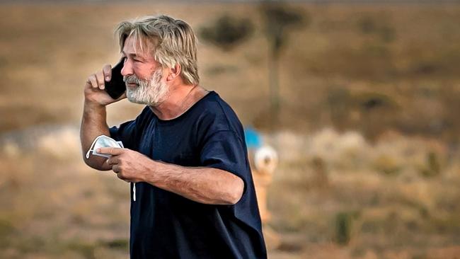 A distraught Baldwin lingers in the parking lot outside the Santa Fe County Sheriff's offices after being questioned in October 2021. Picture: Jim Weber/Santa Fe New Mexican
