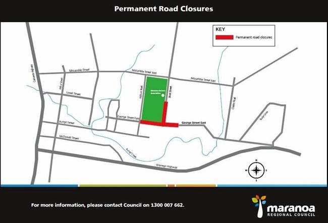 Permanent road closure to all traffic on sections of Short Street and George Street East in Roma. Picture: Contributed