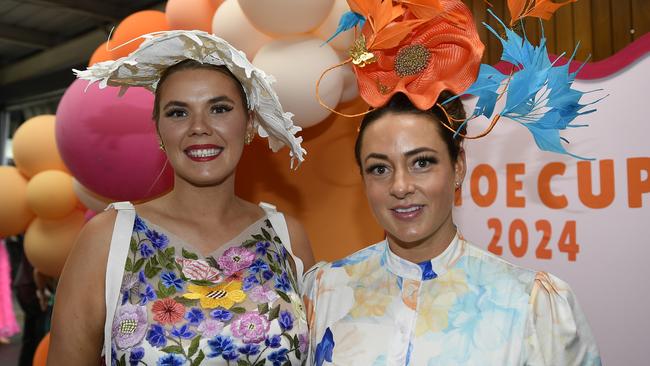 The Ladbrokes 2024 Moe Cup is held at Moe Horse Racing Club, Moe Victoria, Friday 18th October 2024. Racegoers Milly and Hayleigh enjoying the races.Picture: Andrew Batsch