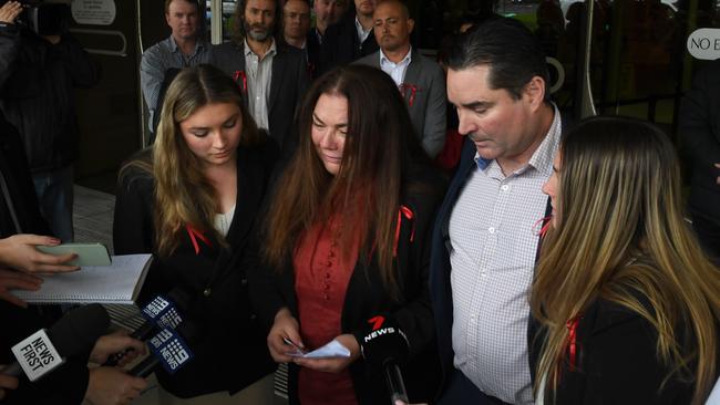 Sophia Naismith’s family, sister Saskia, mother Pia Vogrin, father Luke Naismith and sister Ursula, expressed their disappointment after a not-guilty verdict of causing death by dangerous driving. Picture: Tricia Watkinson