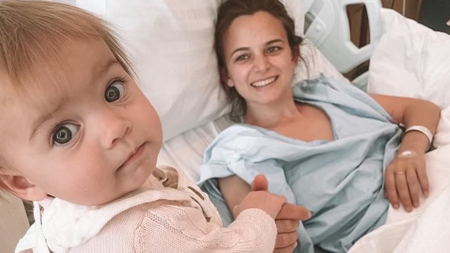 Kellie Finlayson in hospital with daughter Sophia. Picture: Supplied