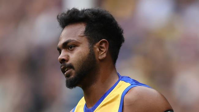 MELBOURNE, AUSTRALIA - AUGUST 18: Willie Rioli of the Eagles celebrates after scoring a goal during the round 22 AFL match between the Richmond Tigers and the West Coast Eagles at the Melbourne Cricket Ground on August 18, 2019 in Melbourne, Australia. (Photo by Robert Cianflone/Getty Images)