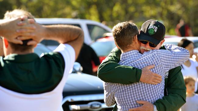 Lachlan Ward's father (right) Murray is consoled. Picture: Troy Snook