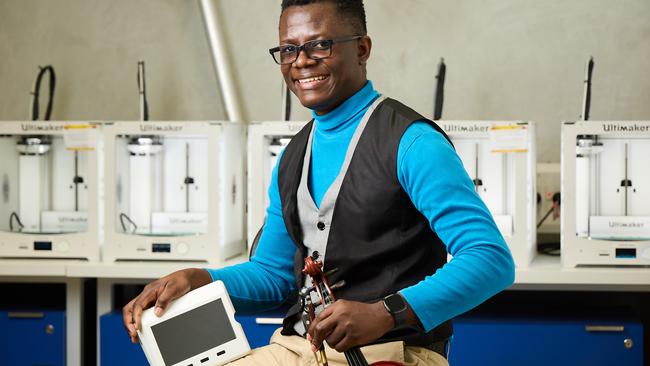 Doctor, inventor and concert violinist, Chidozie Ã¢â¬ËElvisÃ¢â¬â¢ Chidi-Ezeama from Flinders University in Tonsley, ahead of being named international student of the year, Friday, Sept. 30, 2022. Picture: MATT LOXTON