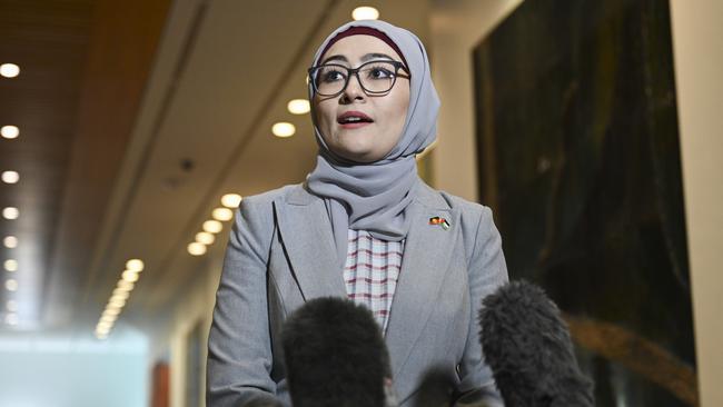 Senator Fatima Payman after crossing the floor to support Senator Mehreen Faruqi’s motion to have the Senate recognise Palestine as a state. Picture: NewsWire/Martin Ollman