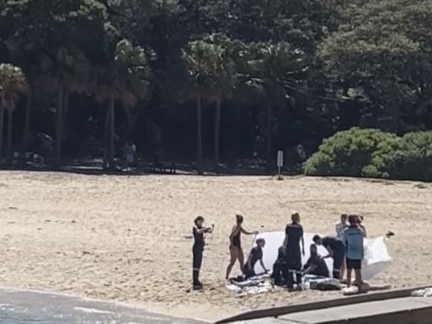 Emergency services tend to a person who later died after a suspected diving incident at Shelly Beach in Manly on November 8, 2024. Picture: The Daily Telegraph