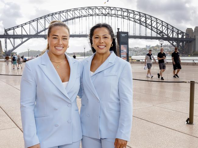 Pictured is the NSW Blues women's Origin team Co-captain Isabelle Kelly with Tiana Penitani at the team announcement at the Sydney Opera House ahead of May 1st State of Origin series opener against Qld in Brisbane. Wednesday 23rd April, 2025. Dylan Coker / Daily Telegraph