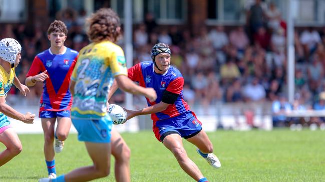 Lewis Jones in action for the Newcastle Maitland Region Knights against the Northern Rivers Titans during round one of the Andrew Johns Cup. Picture: DC Sports Photography.