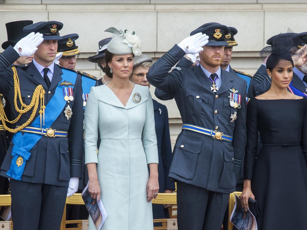 Prince William, Kate the Duchess of Cambridge, Prince Harry and Meghan the Duchess of Sussex. Picture: AP