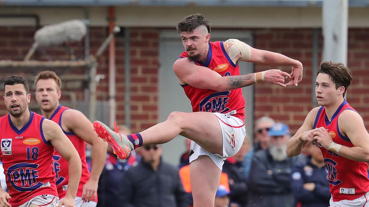 Ryan Pendlebury gets a kick away for Port Melbourne back in 2019. Picture: Michael Klein.