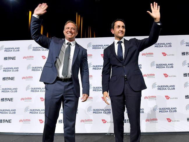 BRISBANE, AUSTRALIA - NewsWire Photos OCTOBER 16, 2024: Queensland Premier Steven Miles and Opposition Leader David CrisafulliQueensland Premier Steven Miles and Opposition Leader David Crisafulli will face off just ten days prior to the state election.Picture: NewsWire / John Gass