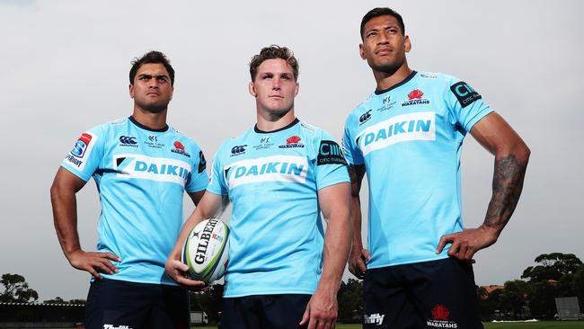 Karmichael Hunt joins former Wallabies teammates Michael Hooper and Israel Folau at the Waratahs. Picture: Brett Costello