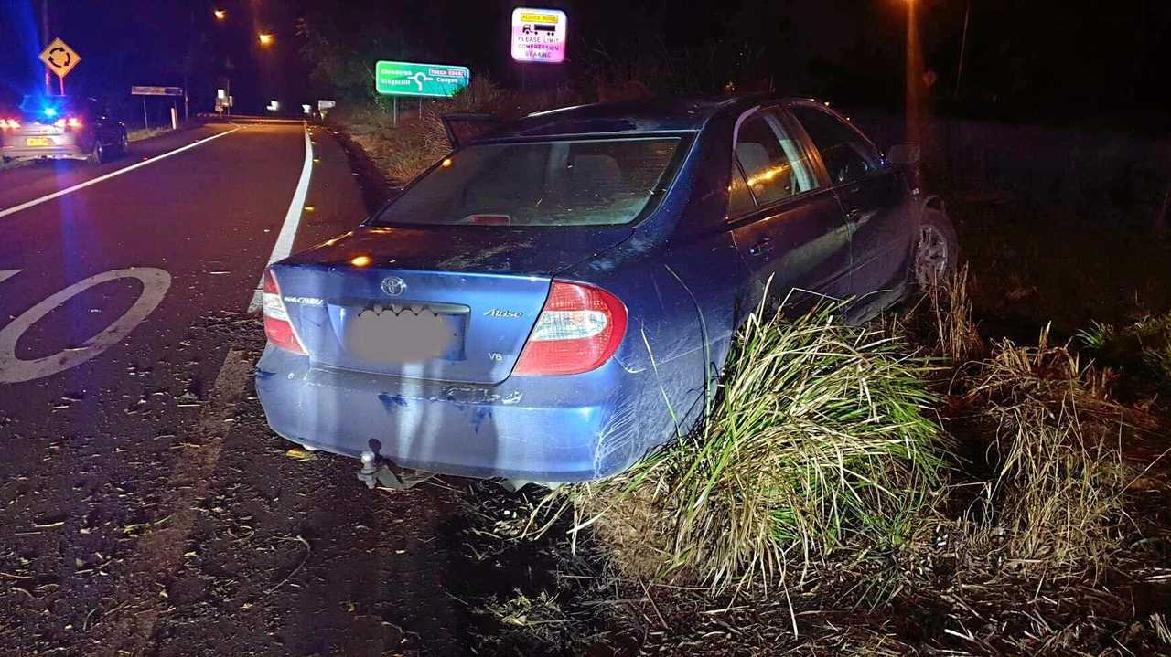 A car which crashed near Chinderah after a short pursuit. Police allegedly deteceted the P1 driver speeding at 203km/h