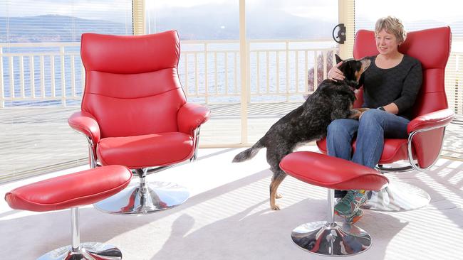 Vanessa Goodwin relaxes at her home on the Eastern Shore with her blue heeler, Sophie.