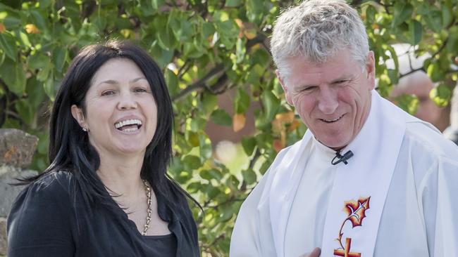 Roberta Williams outside the funeral for George Williams at Saint Therese's Parish Church Essendon. Picture: Jason Edwards