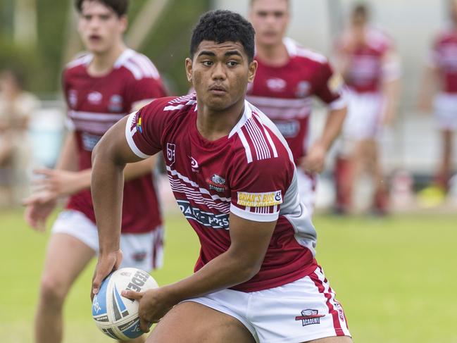 Karl Oloapu of Redcliffe Dolphins against Western Mustangs in Cyril Connell Challenge trial match rugby league at Glenholme Park, Saturday, February 20, 2021. Picture: Kevin Farmer