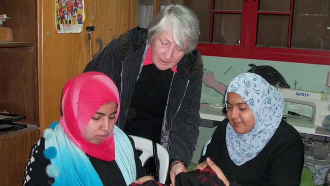 Jean Calder at a vocational training session in embroidery.