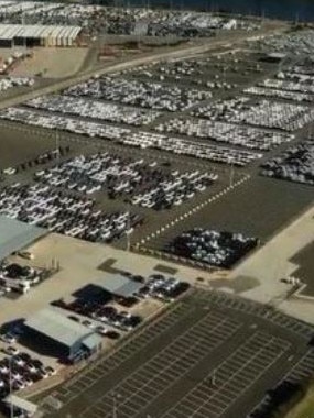 A Tesla ‘graveyard’ has emerged in Melbourne as countless unsold cars pile up. Picture: 7News