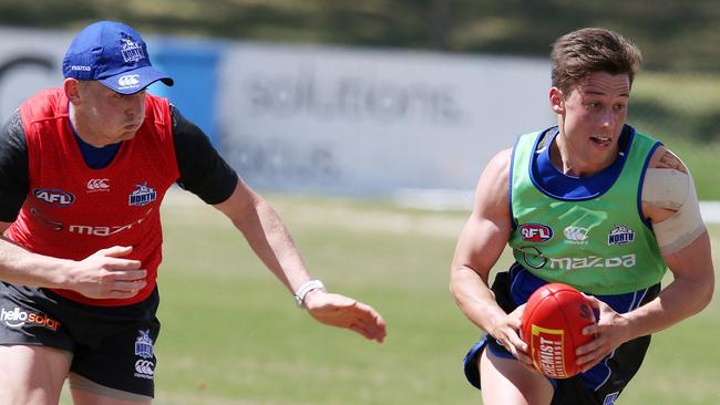 Potential ... Nathan Hrovat breaks away from Jack Ziebell. Picture: Michael Klein