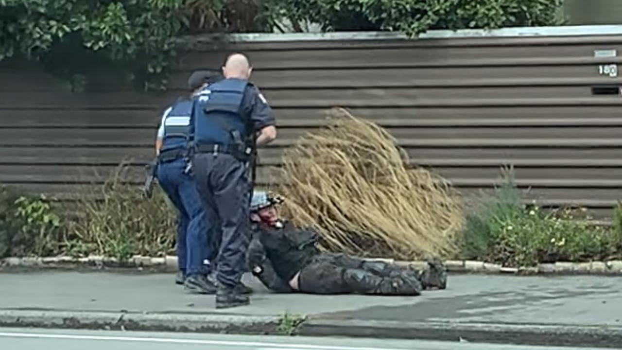 The moment the accused Christchurch gunman, Brenton Harrison Tarrant, was arrested by New Zealand Police officers.