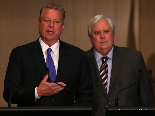 Who would have thought Al Gore and Clive Palmer would be political buddies. Picture: Kym Smith