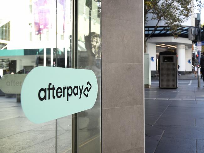 MELBOURNE, AUSTRALIA - NewsWire Photos APRIL 30, 2021: Stock Image of Afterpay logo in a shop window on Bourke Street Mall, Melbourne. Picture: NCA NewsWire / Andrew Henshaw