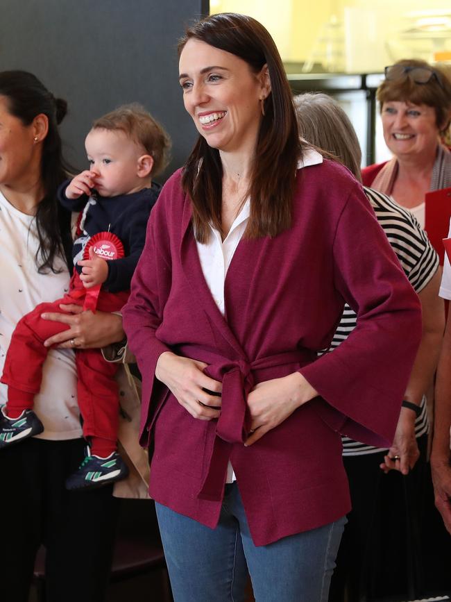 Labour Leader Jacinda Ardern visits Labour Election Day volunteers as polling booths open on election day. Picture: AFP