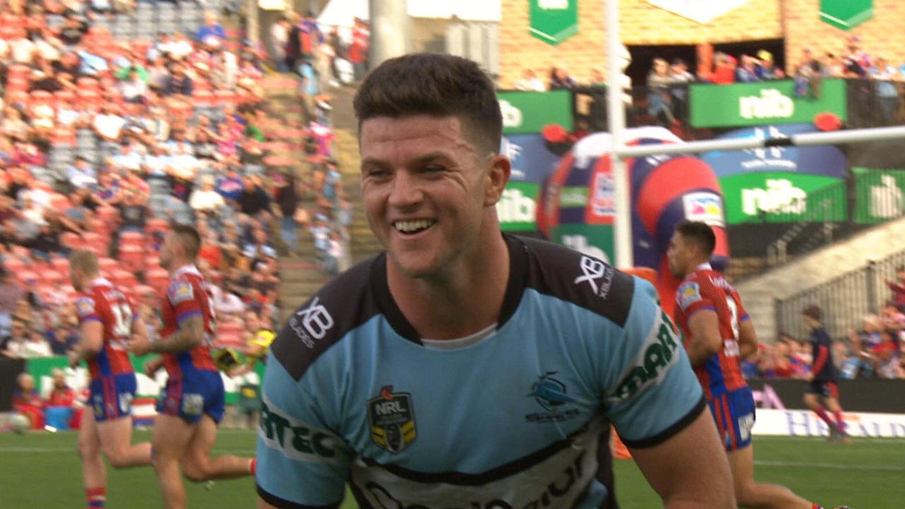 Chad Townsend smiles after hitting all three posts during a conversion attempt.
