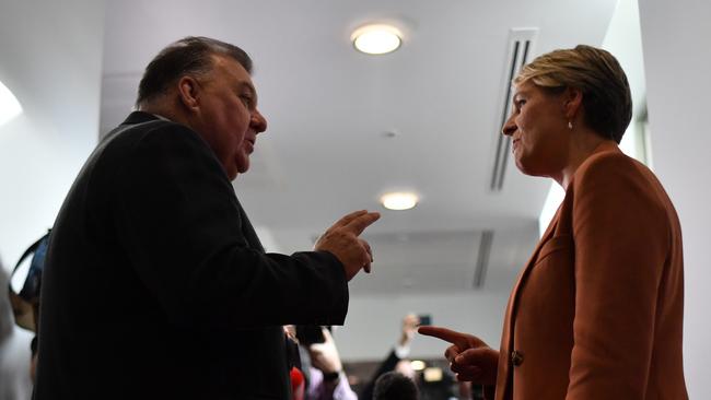 Craig Kelly and Tanya Plibersek had a discussion in the halls of Parliament. Picture: Getty