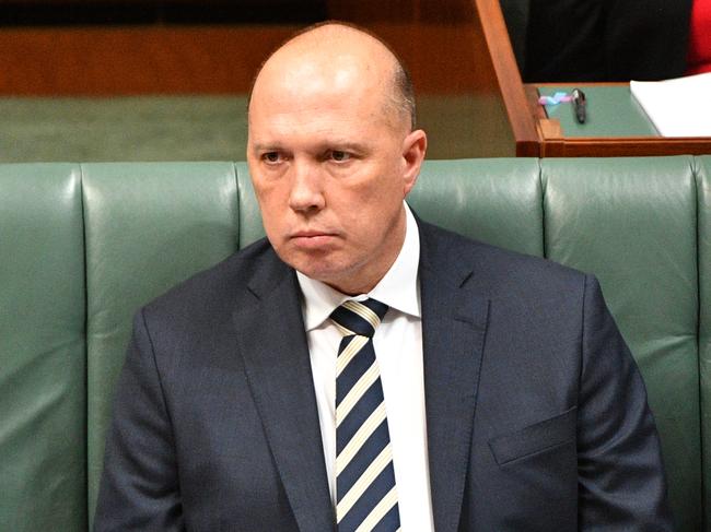 Minister for Home Affairs Peter Dutton during Question Time in the House of Representatives at Parliament House in Canberra, Monday, October 15, 2018. (AAP Image/Mick Tsikas) NO ARCHIVING