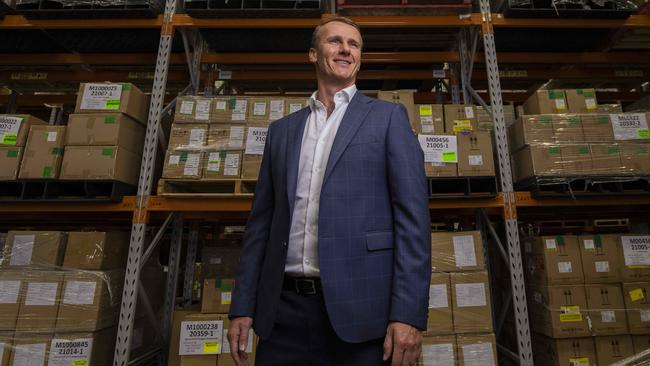 Ellume chief executive Sean Parsons at his Brisbane warehouse. Picture: Glenn Hunt