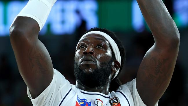 MELBOURNE, AUSTRALIA - FEBRUARY 02: Montrezl Harrell of the 36ers shoots a free throw during the round 19 NBL match between South East Melbourne Phoenix and Adelaide 36ers at John Cain Arena, on February 02, 2025, in Melbourne, Australia. (Photo by Josh Chadwick/Getty Images)