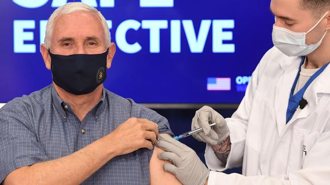 US Vice President Mike Pence receives the vaccine in Washington. Picture: AFP