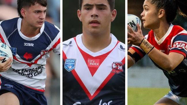 Roosters junior rep players Darcy Smith, Zach Fittler and Imogen Hei. Picture: Sue Graham/Jeremy Ng/Tom Lisson