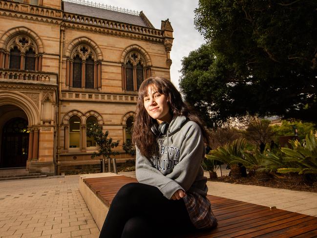 Adelaide University student Anna-Mei Szetu 18 years outside the Uni on North Terrace, Adelaide.