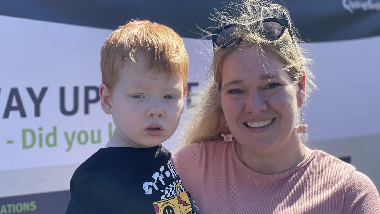 Jaxon and Elle Robson celebrate the impending opening of the Gympie Bypass at a community event on Saturday August 17, 2024.