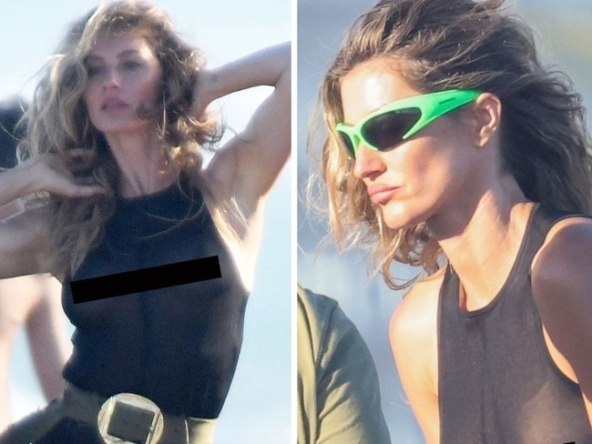 Gisele exposes nipples in a see-through dress. Picture: Backgrid