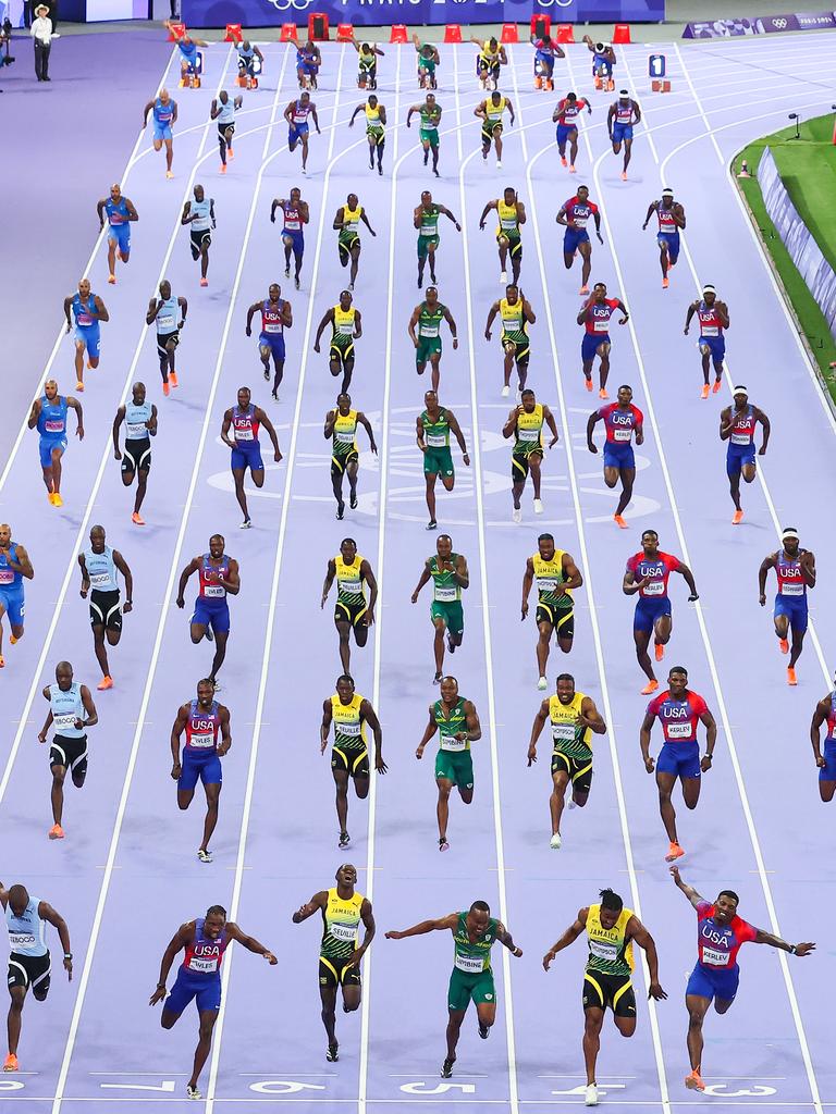 A digital composite of how the race unfolded. Photo by Hector Vivas/Getty Images.