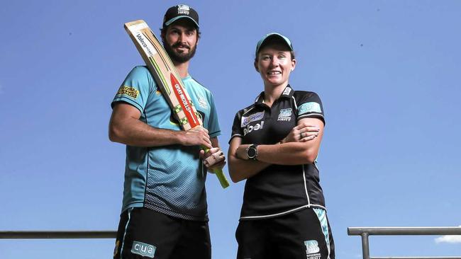 Brisbane Heat players Ben Cutting and Beth Mooney. Picture: Mark Cranitch