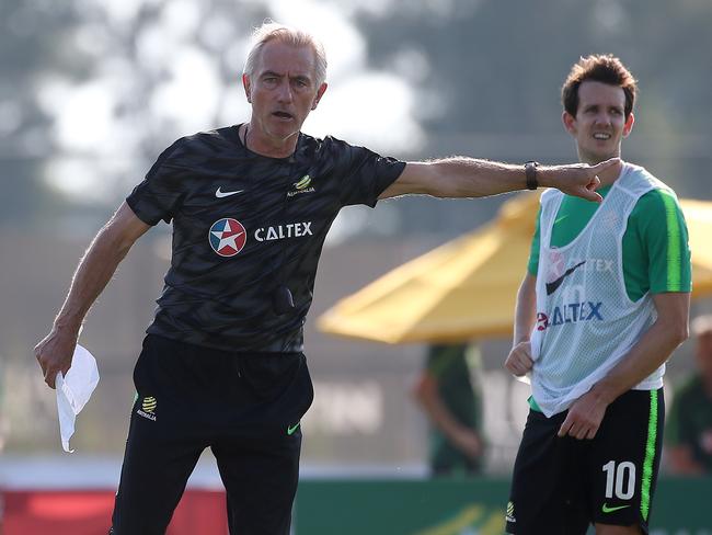 Bert van Marwijk puts the Socceroos through their paces in Antalya. Picture: Toby Zerna