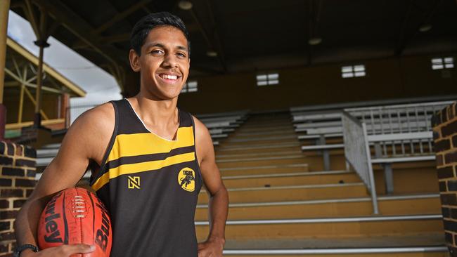 Glenelg’s Nasiah Wanganeen-Milera is the son of Terry Milera and nephew of Gavin Wanganeen. Picture: Tom Huntley