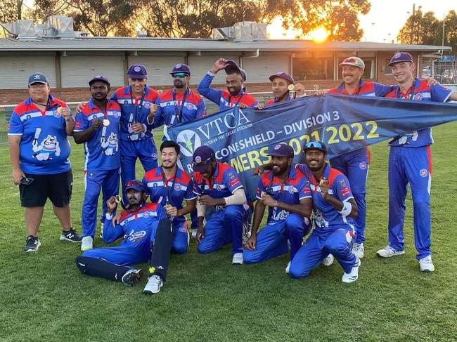 Footscray United celebrates its VTCA premiership.