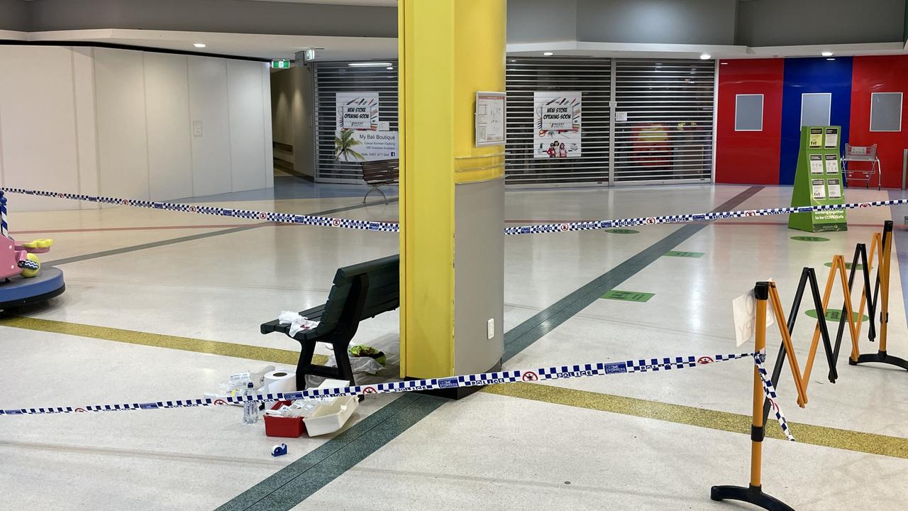 The crime scene in Vincent Shopping Centre after a stabbing took place on Thursday night. Picture: Leighton Smith