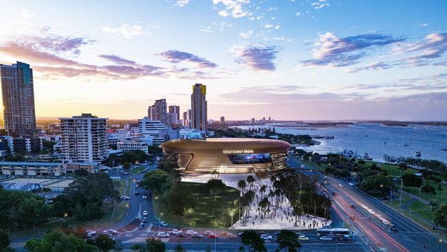 Artist impression of the proposed Gold Coast Arena boutique stadium at Carey Park, Southport. Picture: Supplied by Gold Coast City Council.