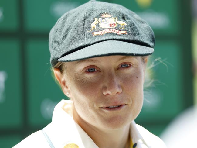 MELBOURNE, AUSTRALIA - JANUARY 29: Alyssa Healy of Australia speaks to the media during a Women's Ashes media opportunity at Melbourne Cricket Ground on January 29, 2025 in Melbourne, Australia. (Photo by Daniel Pockett/Getty Images)