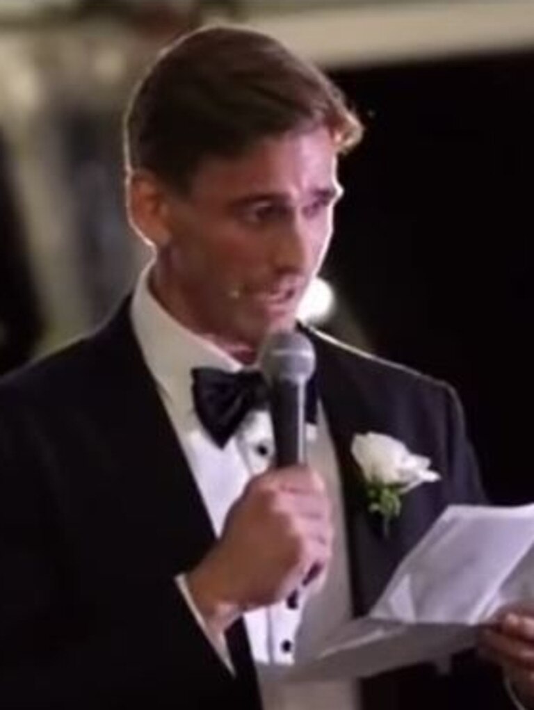 Lachie Brycki gave a touching speech at his wedding reception to wife Jade Tunchy. Picture: TikTok