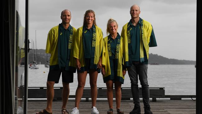 (L-R) Will Phillips, Jaime Ryan, Tess Lloyd and Sam Phillips at the Double Bay Sailing Club.